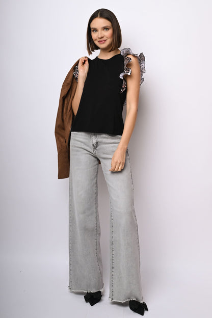 Top con rouches a stampa leopardata