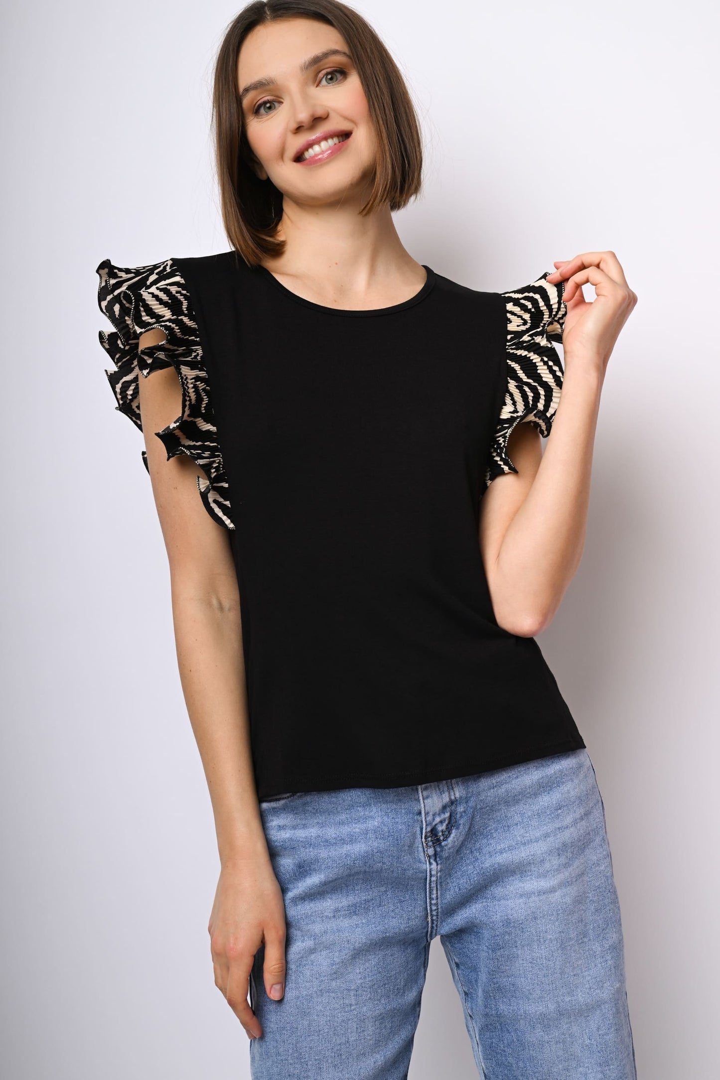 Top con rouches a stampa zebrata