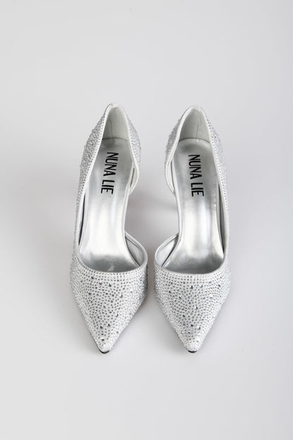 Décolleté in raso con strass