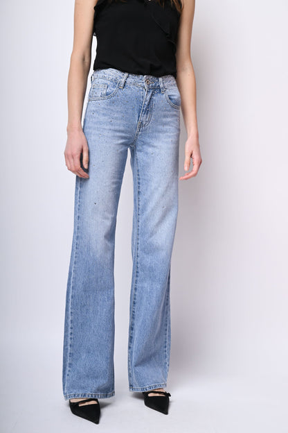Jeans a gamba dritta con strass