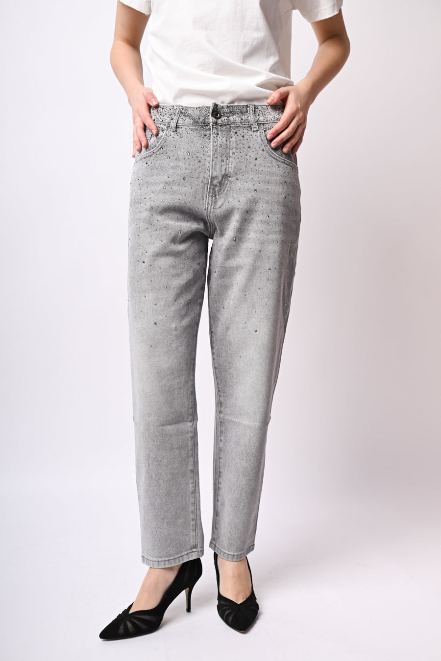 Jeans baggy con strass